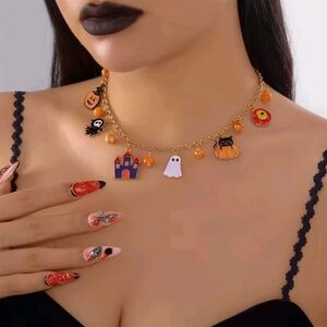 Halloween Charm Necklace in Gold and Orange